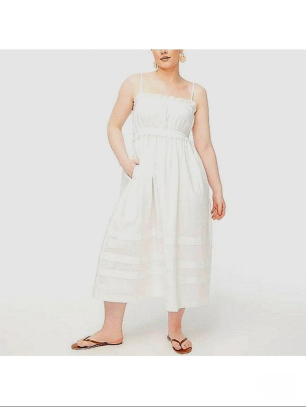 White Cotton Pleated Maxi Dress - Picture 4 of 5